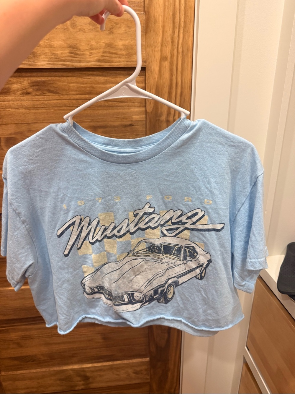 Ford Light Blue Mustang Graphic Crop Tee for Girls